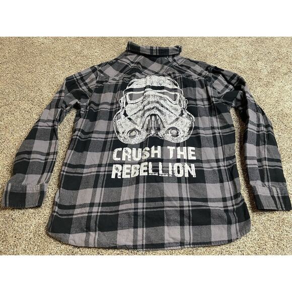 Star Wars Mens Long Sleeve Button Up Flannel Shirt ‘Crush the Rebellion’ Large - Picture 1 of 5